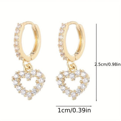 Sjika - Zilveren Oorbellen Dames – Hartjes Oorbellen met Zirkonia – Oorbellen met Hanger – Luxe Sieraad – Cadeau voor Haar