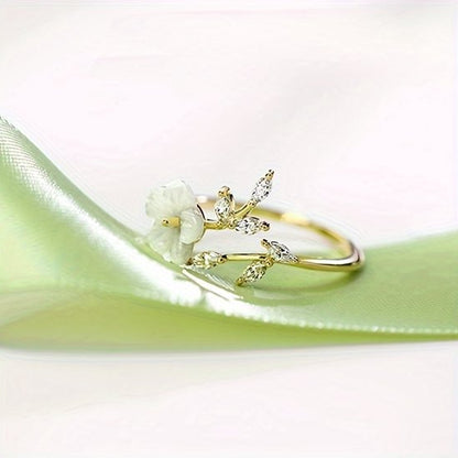 Sjika - Gouden Bloemen Ring Dames – Verstelbare Ring met Bloem & Zirkonia – Elegante Open Ring – Gold Plated - Cadeau voor haar