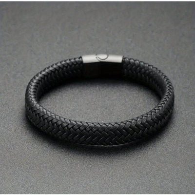 Sjika - Leren Armband Heren Zwart – Gevlochten Heren Armband met Magnetische Sluiting – Stoere Minimalistische Mannen Armband - Cadeau voor hem