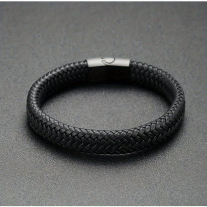 Sjika - Leren Armband Heren Zwart – Gevlochten Heren Armband met Magnetische Sluiting – Stoere Minimalistische Mannen Armband - Cadeau voor hem