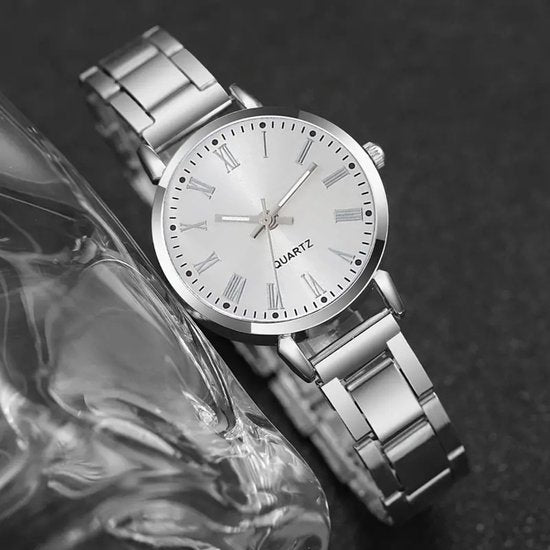 Sjika - Dames Horloge met Armband – Quartz Horloge Zilver – Luxe Dames Polshorloge Set - Cadeau voor haar
