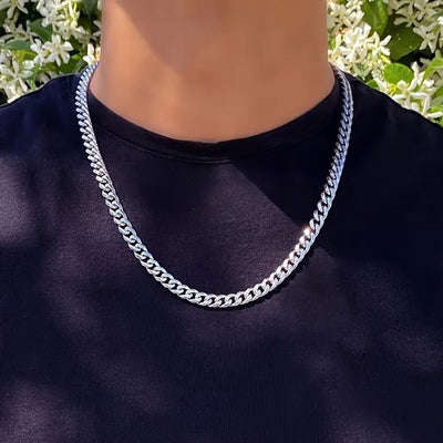 Sjika - Zilverkleurige heren ketting – Cuban schakel – 6 mm breed – Stoere heren ketting – Tijdloos & duurzaam design - Cadeau voor hem