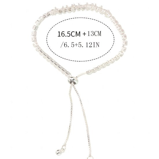 Sjika - Luxe Tennis Armband Dames – Verstelbare Zilverkleurige Armband met Zirconia – Sparkle Crystal Bracelet – Cadeau Sieraad