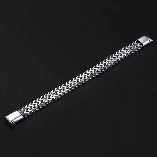 Sjika - Schakelarmband Heren Zilverkleurig – Stoere RVS Armband met Dubbele Schakel – Luxe Heren Armband – Moderne Mannen Sieraden - Cadeau voor hem
