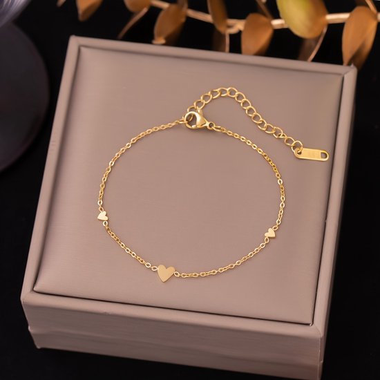 Sjika - Gold Plated Armband Dames – Hartjes Design – Verstelbaar – Luxe Cadeau