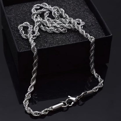 Sjika - Zilverkleurige Rope Chain Heren Ketting – 3 mm – RVS – Gedraaide touwschakel – Stoere & stijlvolle heren ketting - Cadeau voor hem