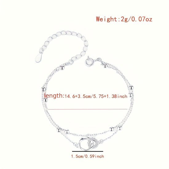 Sjika - Dames Armband 925 Zilver – Minimalistische Dubbele Ketting – Kristallen Hart – Cadeau voor Haar