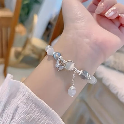 Sjika - Vlinder Armband Dames – Cat Eye Glas Kralen – Lichtblauw – Luxe Cadeau voor Vrouwen