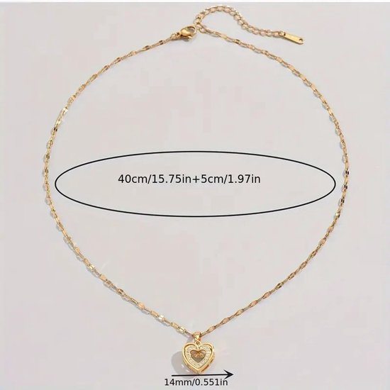 Sjika - Goudkleurige Hartjesketting met Zirkonia – Dubbel Hart Hanger – Perfect Cadeau voor Haar
