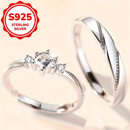 Sjika - S925 Sterling Silver Plated Unisex Koppelring Set – Trouwringen / Verlovingsringen / Vriendschapsringen - One Size – 2-Delige Ringenset met Zirkonia - Cadeau