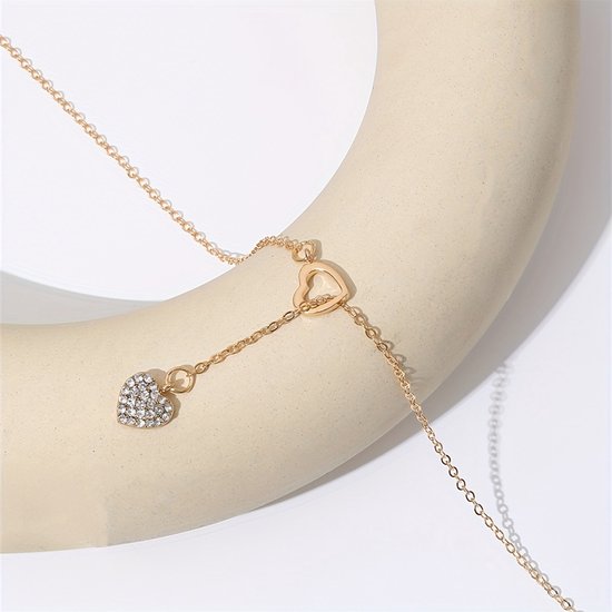 Sjika - Gold Plated Hart Ketting – Goudkleurig – Zirkonia – Dames Sieraad - Luxe Cadeau