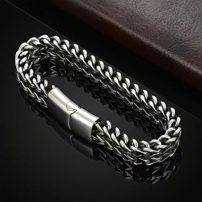 Sjika - Schakelarmband Heren Zilverkleurig – Stoere RVS Armband met Dubbele Schakel – Luxe Heren Armband – Moderne Mannen Sieraden - Cadeau voor hem