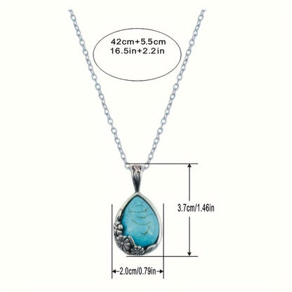 Sjika - Zilveren Ketting Dames met Turquoise Hanger – Druppelvorm Natuursteen Look – Boho Ketting – Sieraad Cadeau