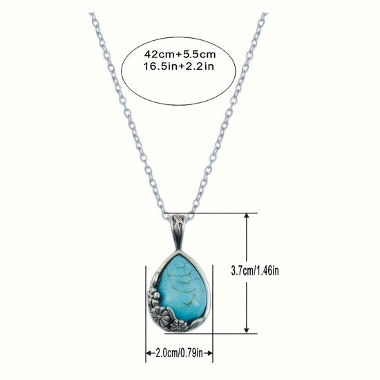 Sjika - Zilveren Ketting Dames met Turquoise Hanger – Druppelvorm Natuursteen Look – Boho Ketting – Sieraad Cadeau