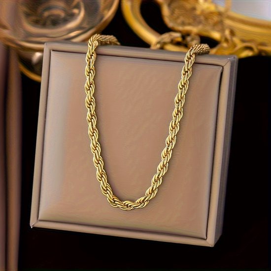 Sjika - 18K Gold Plated Rope Chain Set – Goudkleurige heren ketting & armband – Gedraaide touwschakel – Stijlvol & duurzaam – Perfect cadeau voor hem