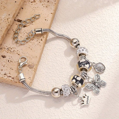 Sjika - Bedelarmband Dames Zilver plated – Armband met Bedels & Kristal Kralen – Pandora Style Charm Bracelet – Verstelbaar