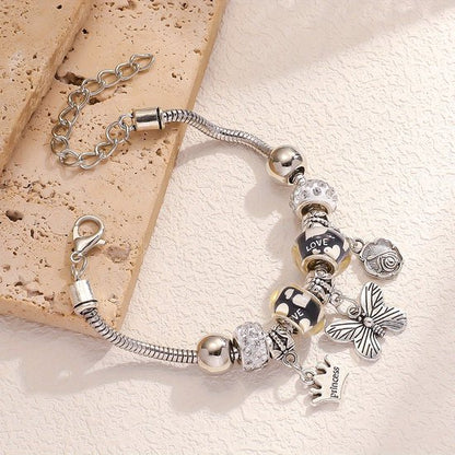 Sjika - Bedelarmband Dames Zilver plated – Armband met Bedels & Kristal Kralen – Pandora Style Charm Bracelet – Verstelbaar