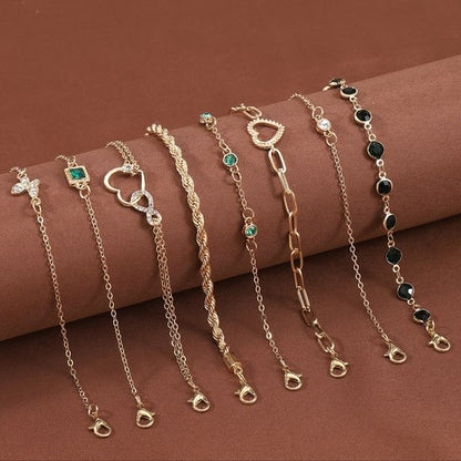Sjika - Armbandenset Dames Goud – 8 Delige Armbanden Set – Fijne Minimalistische Armbandjes met Bedels & Steentjes – Verstelbaar - Cadeau voor haar