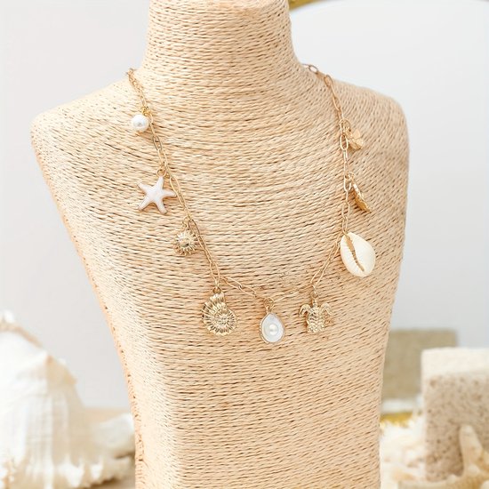 Sjika - Dames Strand Ketting Goudkleurig – Schelp Ketting met Zee Bedels – Boho Zomer Halsketting – Beach Sieraden voor Dames - Cadeau voor haar
