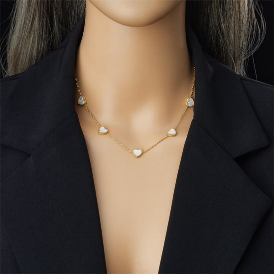 Sjika - Sieradenset Dames – Gouden Ketting & Oorbellen met Hartjes - Cadeau voor haar