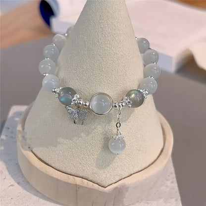 Sjika - Vlinder Armband Dames – Cat Eye Glas Kralen – Lichtblauw – Luxe Cadeau voor Vrouwen