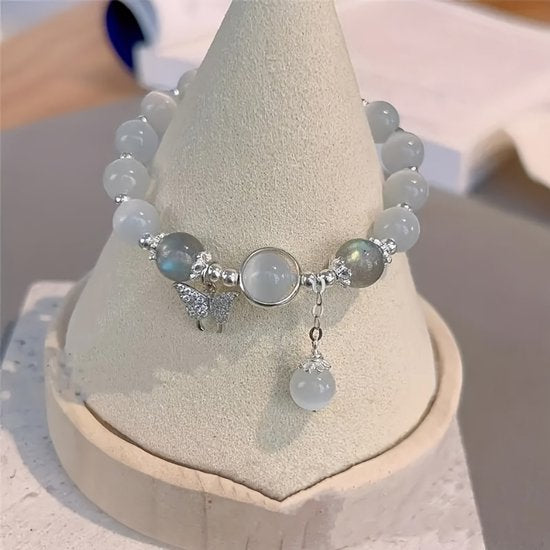 Sjika - Vlinder Armband Dames – Cat Eye Glas Kralen – Lichtblauw – Luxe Cadeau voor Vrouwen
