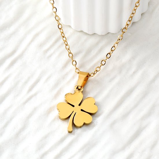 Sjika - Gold Plated Klavertje Vier Ketting – Geluks Hanger – Dames Sieraad – Cadeau Idee