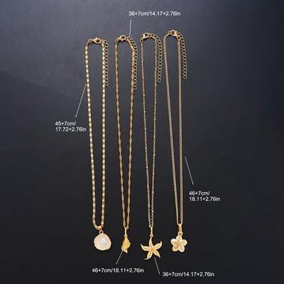 Sjika - Dames Ketting Goudkleurig met Zee Bedel – Schelp, Zeester, Parel & Bloem Hanger – Trendy Zomer Halsketting – Beach Sieraden - Cadeau voor haar