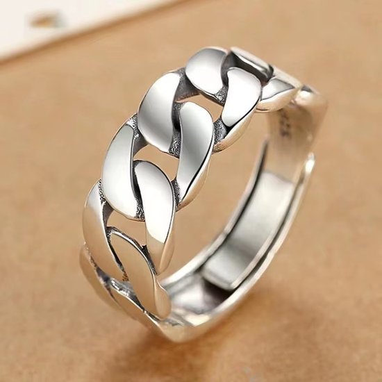 Sjika - Zilveren Schakelring S925 Dames & Heren – Verstelbare Ring Zilver – Minimalistische Chain Ring – Unisex