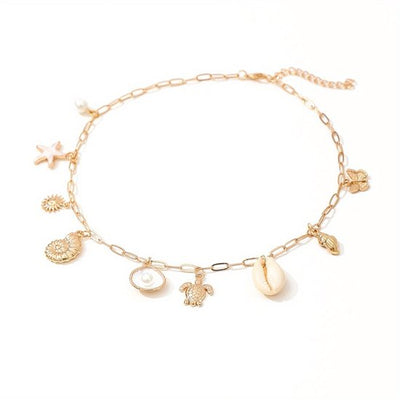 Sjika - Dames Strand Ketting Goudkleurig – Schelp Ketting met Zee Bedels – Boho Zomer Halsketting – Beach Sieraden voor Dames - Cadeau voor haar