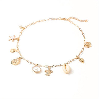 Sjika - Dames Strand Ketting Goudkleurig – Schelp Ketting met Zee Bedels – Boho Zomer Halsketting – Beach Sieraden voor Dames - Cadeau voor haar