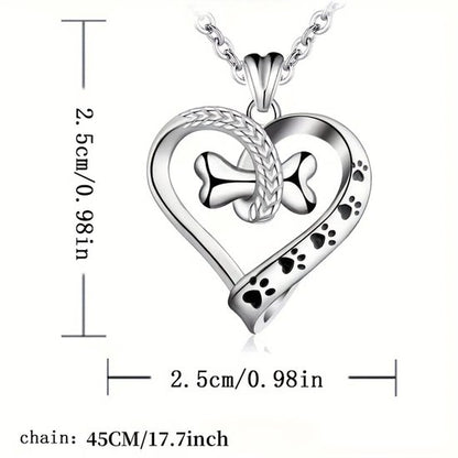 Sjika - Honden Ketting Dames – Hart Ketting met Pootjes & Bot – Zilveren Huisdier Ketting – Cadeau voor Hondenliefhebber - Cadeau voor haar