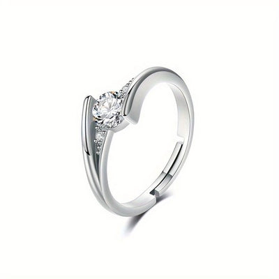 Sjika - Verstelbare Dames Ring Zilverkleurig – Zirkonia – Verlovingsring – Minimalistische Ring – Open Ring - Cadeau