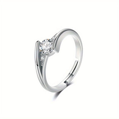 Sjika - Verstelbare Dames Ring Zilverkleurig – Zirkonia – Verlovingsring – Minimalistische Ring – Open Ring - Cadeau