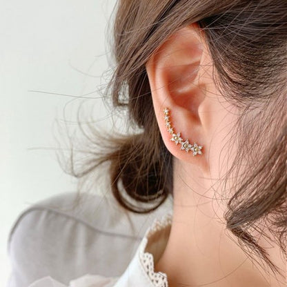 Sjika - Zilveren Ear Climbers Oorbellen – Oor Crawler met Zirkonia – Dames Oorbellen Zilver – Minimalistisch & Elegant – Set van 2 - Cadeau voor haar