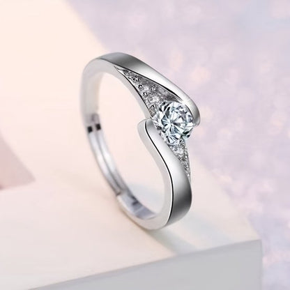 Sjika - Verstelbare Dames Ring Zilverkleurig – Zirkonia – Verlovingsring – Minimalistische Ring – Open Ring - Cadeau