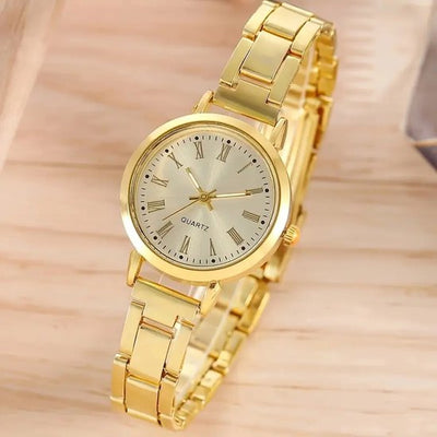 Sjika - Dames Horloge met Armband Goud – Quartz Horloge Set – Luxe Goudkleurig Polshorloge - Cadeau voor haar