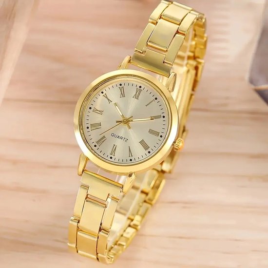Sjika - Dames Horloge met Armband Goud – Quartz Horloge Set – Luxe Goudkleurig Polshorloge - Cadeau voor haar