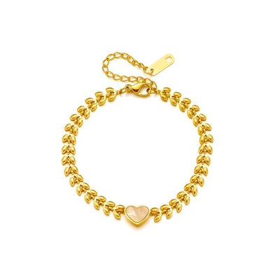 Sjika - Gold plated armband met hart hanger – Luxe damesarmband met parelmoer accent – Elegant & stijlvol design – Perfect cadeau voor haar