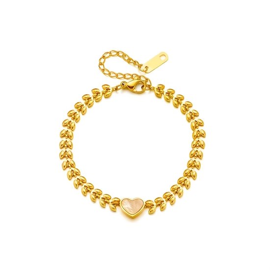 Sjika - Gold plated armband met hart hanger – Luxe damesarmband met parelmoer accent – Elegant & stijlvol design – Perfect cadeau voor haar
