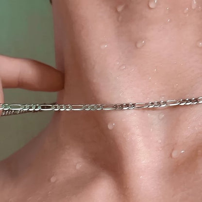 Sjika - Zilverkleurige Heren Ketting – Figaro Chain – Stijlvolle Mannen Halsketting – Luxe Afwerking - Cadeau voor hem