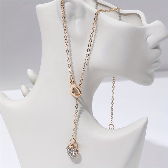 Sjika - Gold Plated Hart Ketting – Goudkleurig – Zirkonia – Dames Sieraad - Luxe Cadeau