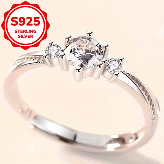 Sjika - S925 Sterling Silver Plated Unisex Koppelring Set – Trouwringen / Verlovingsringen / Vriendschapsringen - One Size – 2-Delige Ringenset met Zirkonia - Cadeau