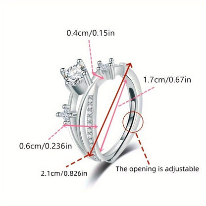Sjika - Elegante Zilverkleurige Ring met Diamant Look – Luxe Damesring met Stralende Zirkoon – Verstelbaar & Perfect Cadeau voor haar