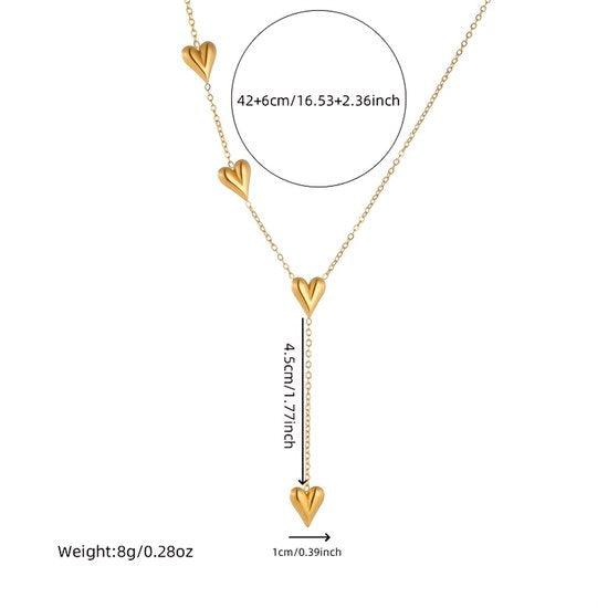 Sjika - Gold plated ketting met 3 hart hangers – Luxe Y-vormige damesketting – Elegant & tijdloos design – Perfect cadeau voor haar