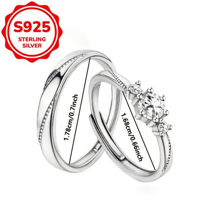 Sjika - S925 Sterling Silver Plated Unisex Koppelring Set – Trouwringen / Verlovingsringen / Vriendschapsringen - One Size – 2-Delige Ringenset met Zirkonia - Cadeau