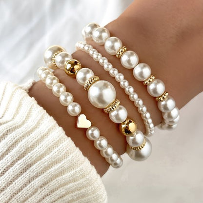 Sjika - Elegante Armbanden Set | Gold Plated | Parel Design | Cadeau voor Haar