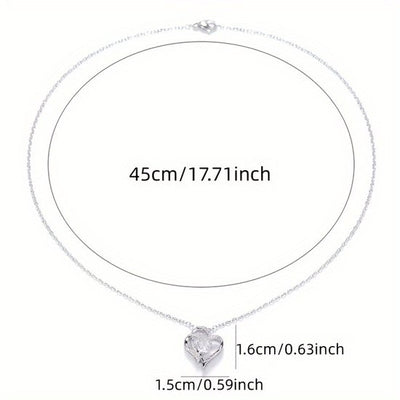 Sjika - Zilverkleurige Dubbel Hart Ketting met Kristal – Luxe Hartjes Hanger – Romantische Dames Ketting – Perfect Cadeau