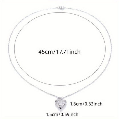 Sjika - Zilverkleurige Dubbel Hart Ketting met Kristal – Luxe Hartjes Hanger – Romantische Dames Ketting – Perfect Cadeau