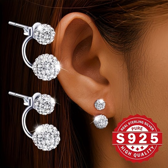 Sjika - S925 Sterling Zilveren Oorbellen Set – Kristallen Stud Oorbellen & Ear Cuff – Dames - Cadeau